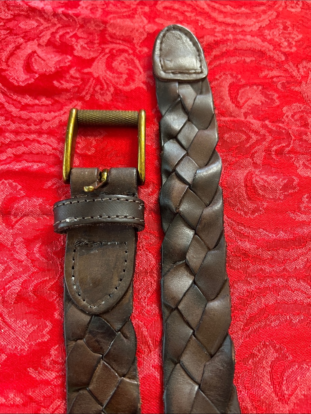 Braided Full Grain Leather Belt Brown Woven Casual Men's Size 32